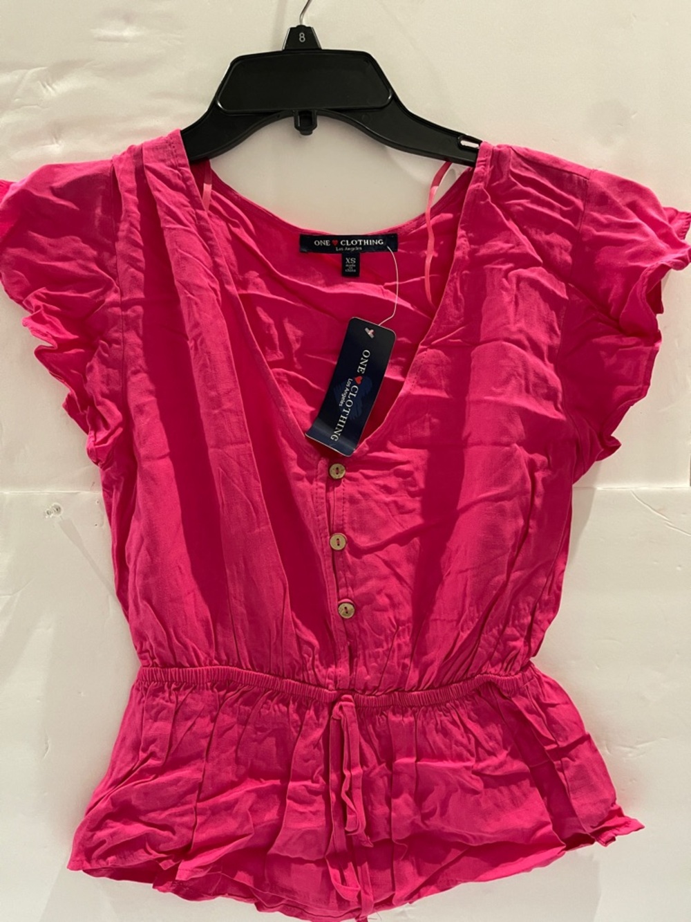 one clothing Hot Pink V-Neck Button Peplum Top